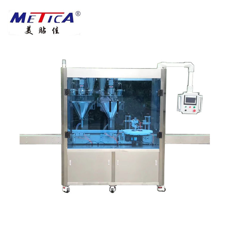 Linea di produzione automatica per macchine di riempimento, tappatura ed etichettatura di polveri veterinarie