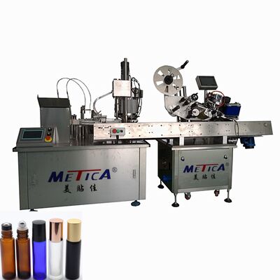 Automatico rotolo sulla bottiglia di deodorante riempimento tappo e etichettatura macchina